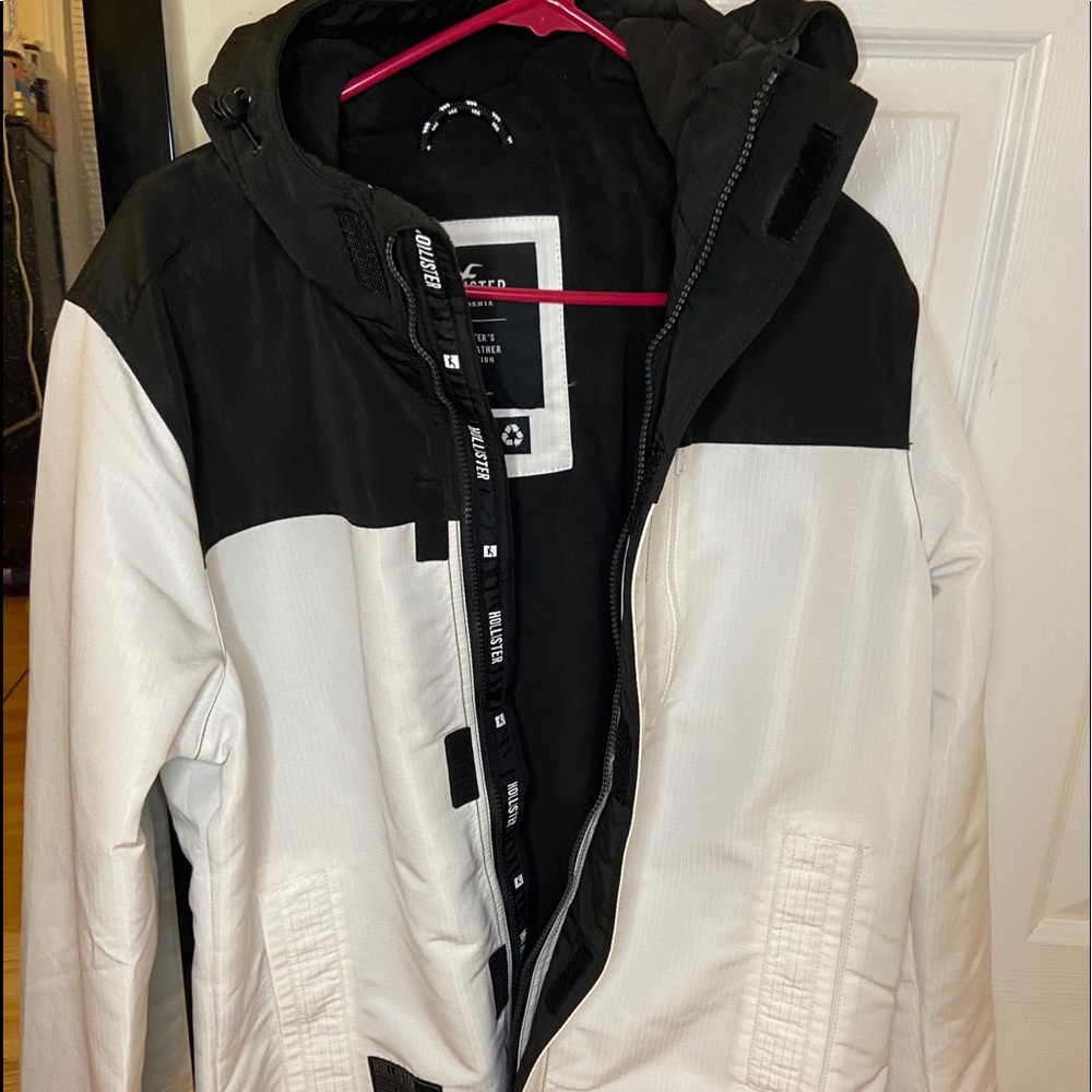 White and Black Hollister Fur Insulated Jacket